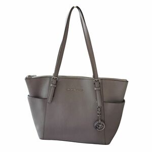 Michael Kors Jet Set Top Zip Tote Bag Gray Saffiano Leather Shoulder Purse